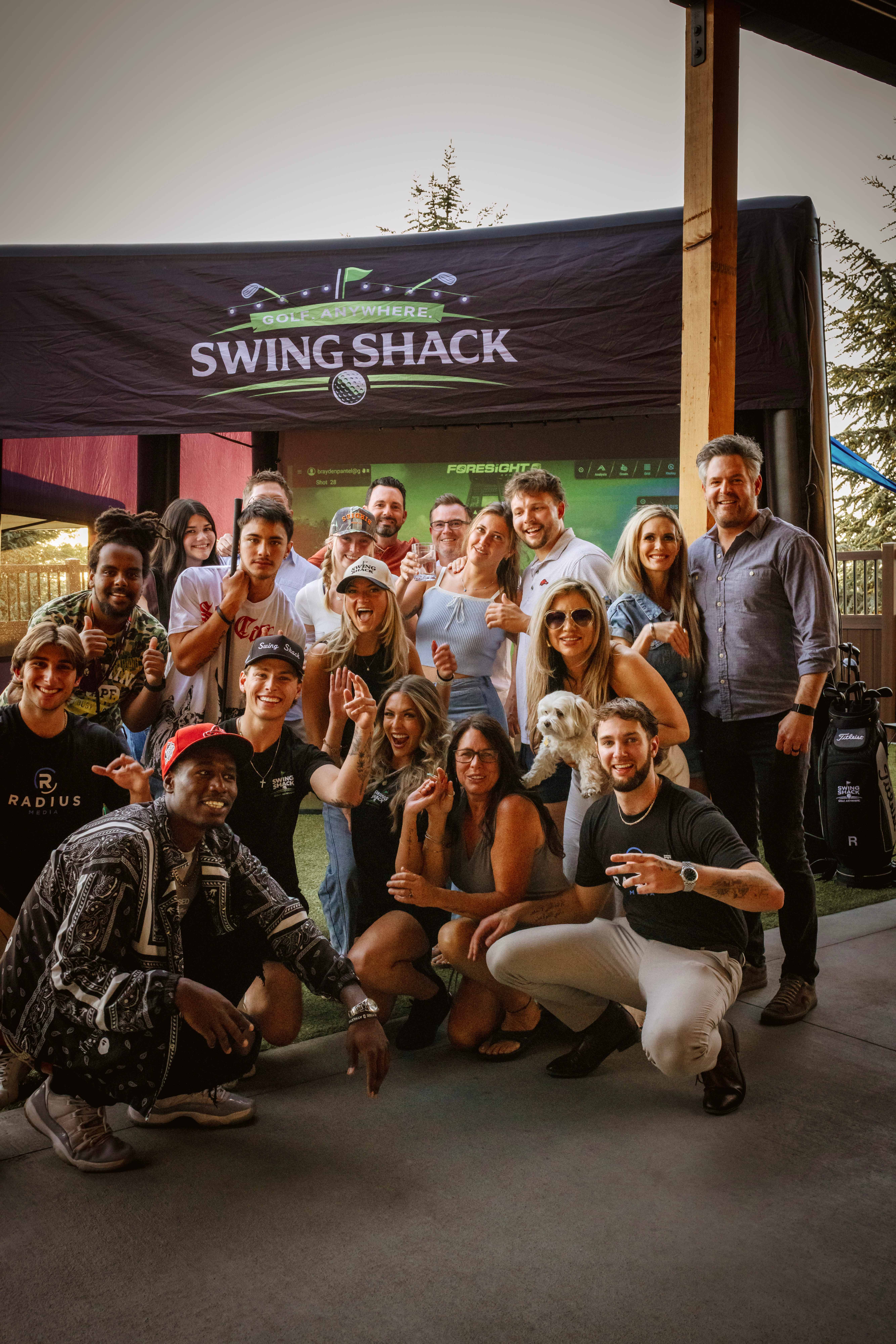 A large group celebrating together at a Swing Shack event